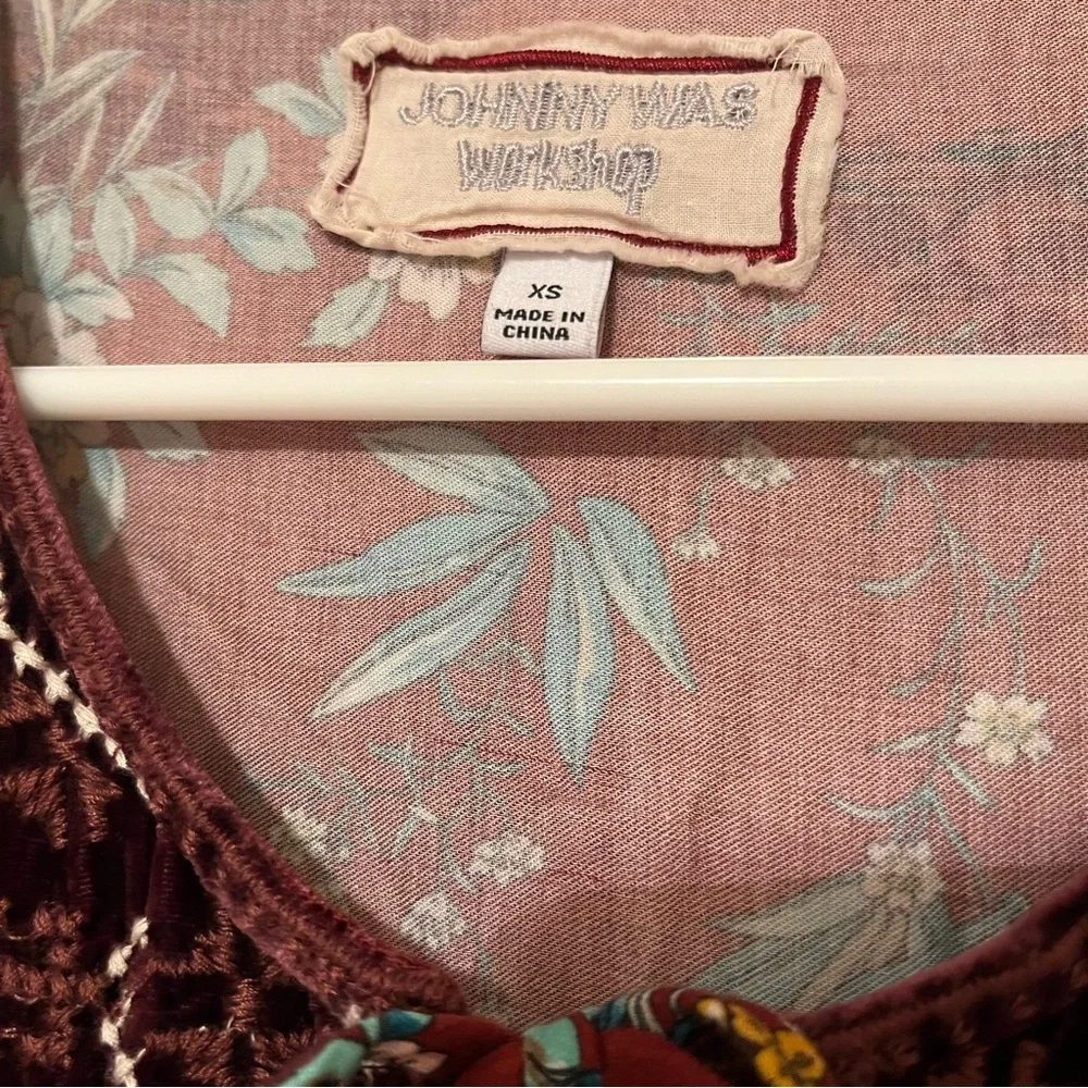 Johnny Was Workshop Dress XS Boho Loose Fit Effortless Tunic Bordeaux Velvet Red - Picture 4 of 9